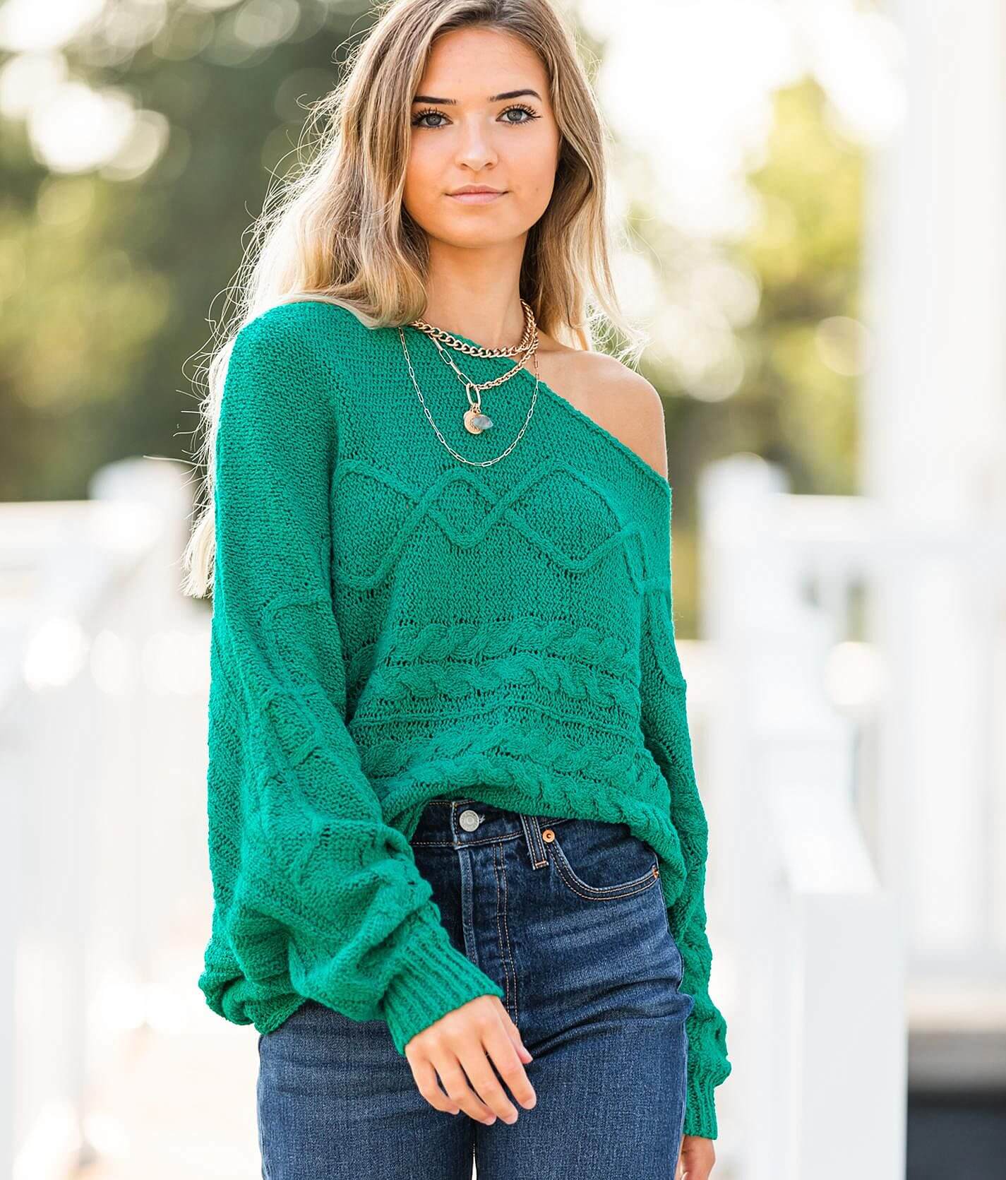 Green cold hotsell shoulder sweater