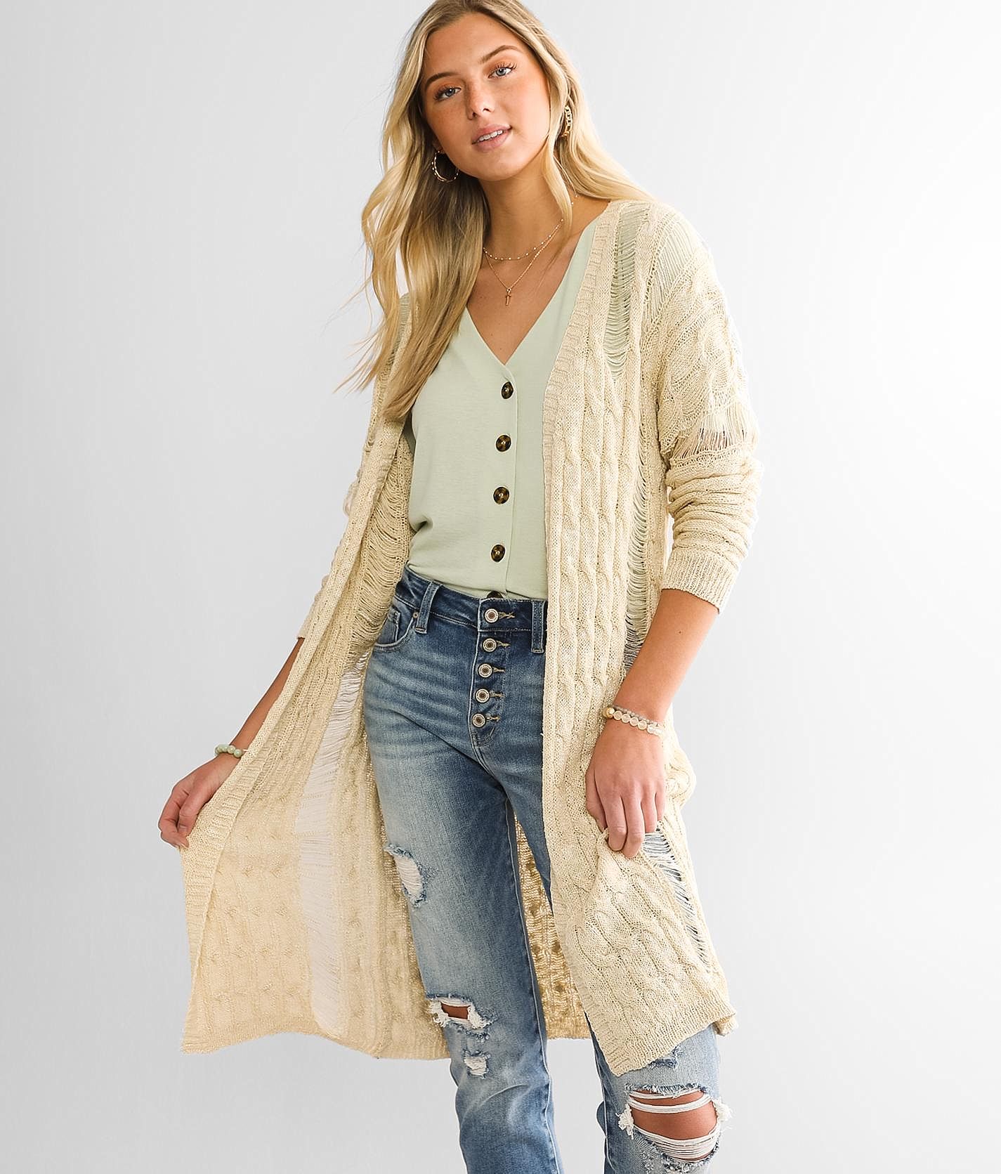 Willow & Root Feather Trim Cardigan Sweater - Black Small, Women's