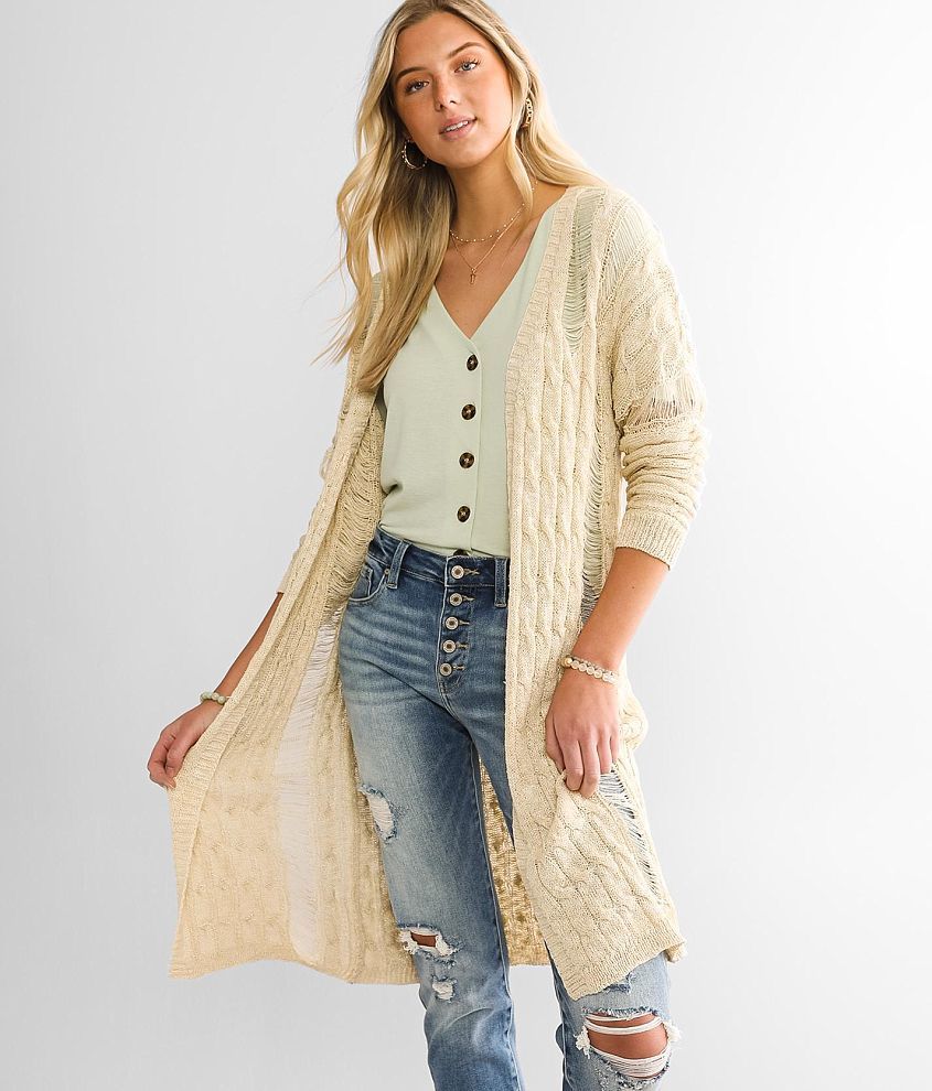 BKE Destructed Cardigan Sweater front view