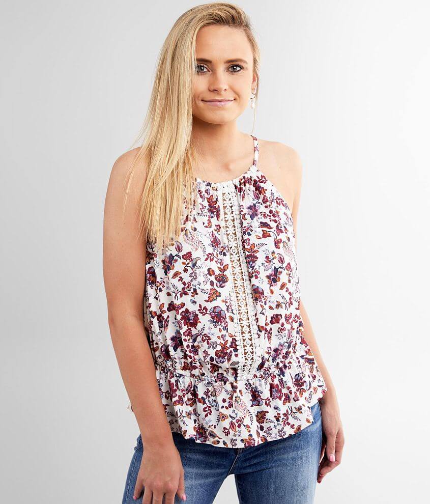 Daytrip Floral Peplum Tank Top front view