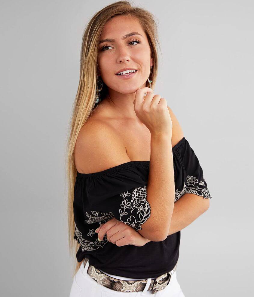 Daytrip Floral Embroidered Off The Shoulder Top front view