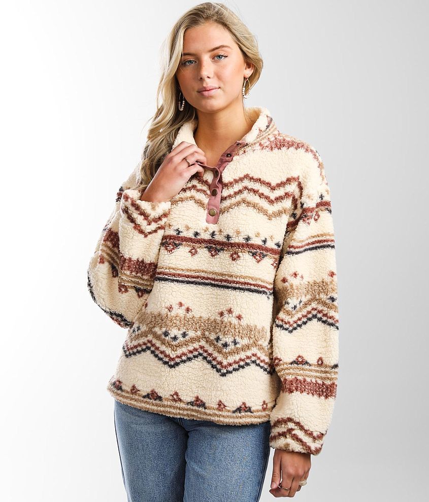BKE Striped Sherpa Pullover front view