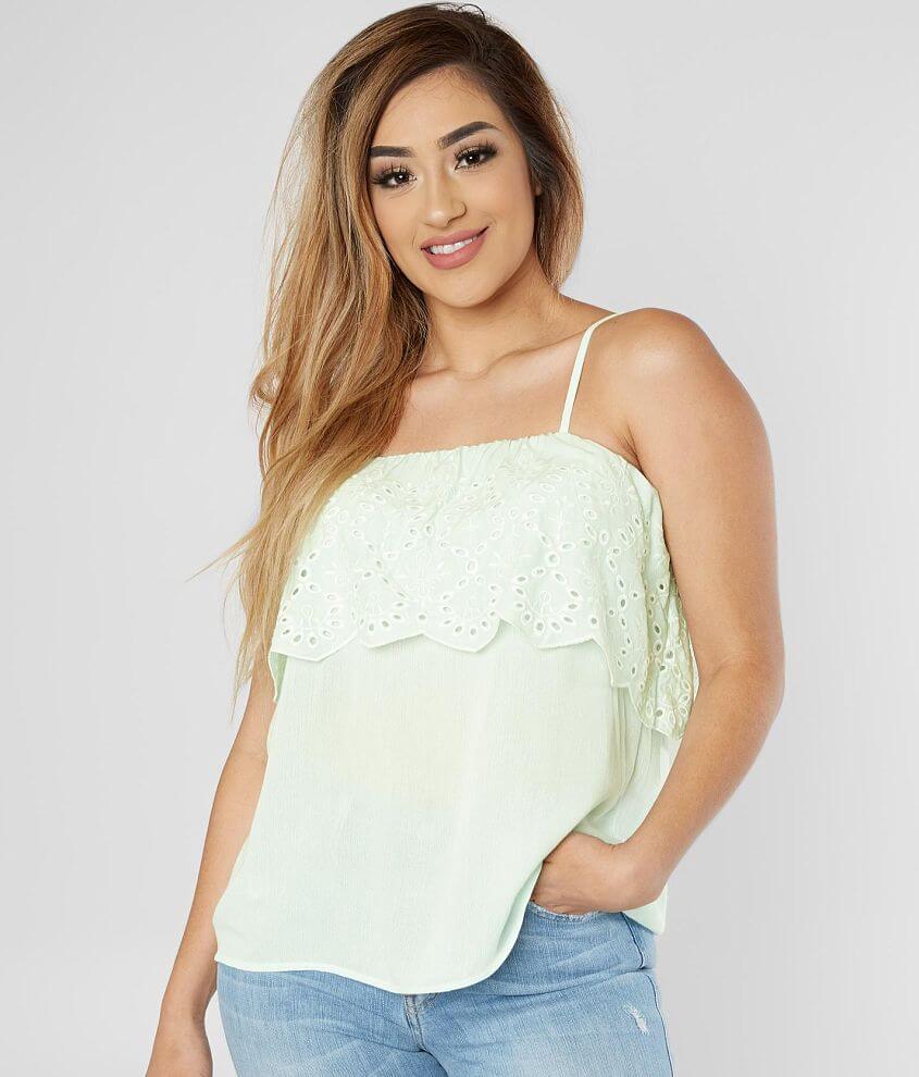 Daytrip Eyelet Ruffle Tank Top Women's Tank Tops in Blueglass Buckle