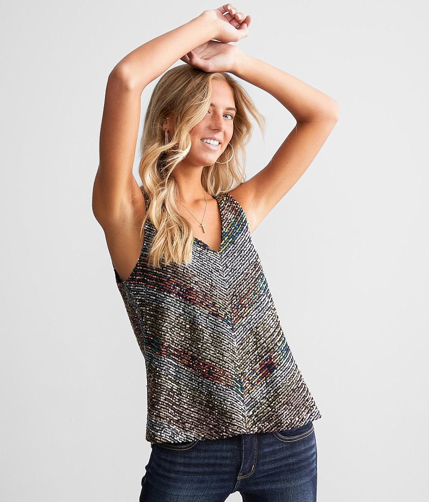 Daytrip Flowy Sequin Tank Top front view
