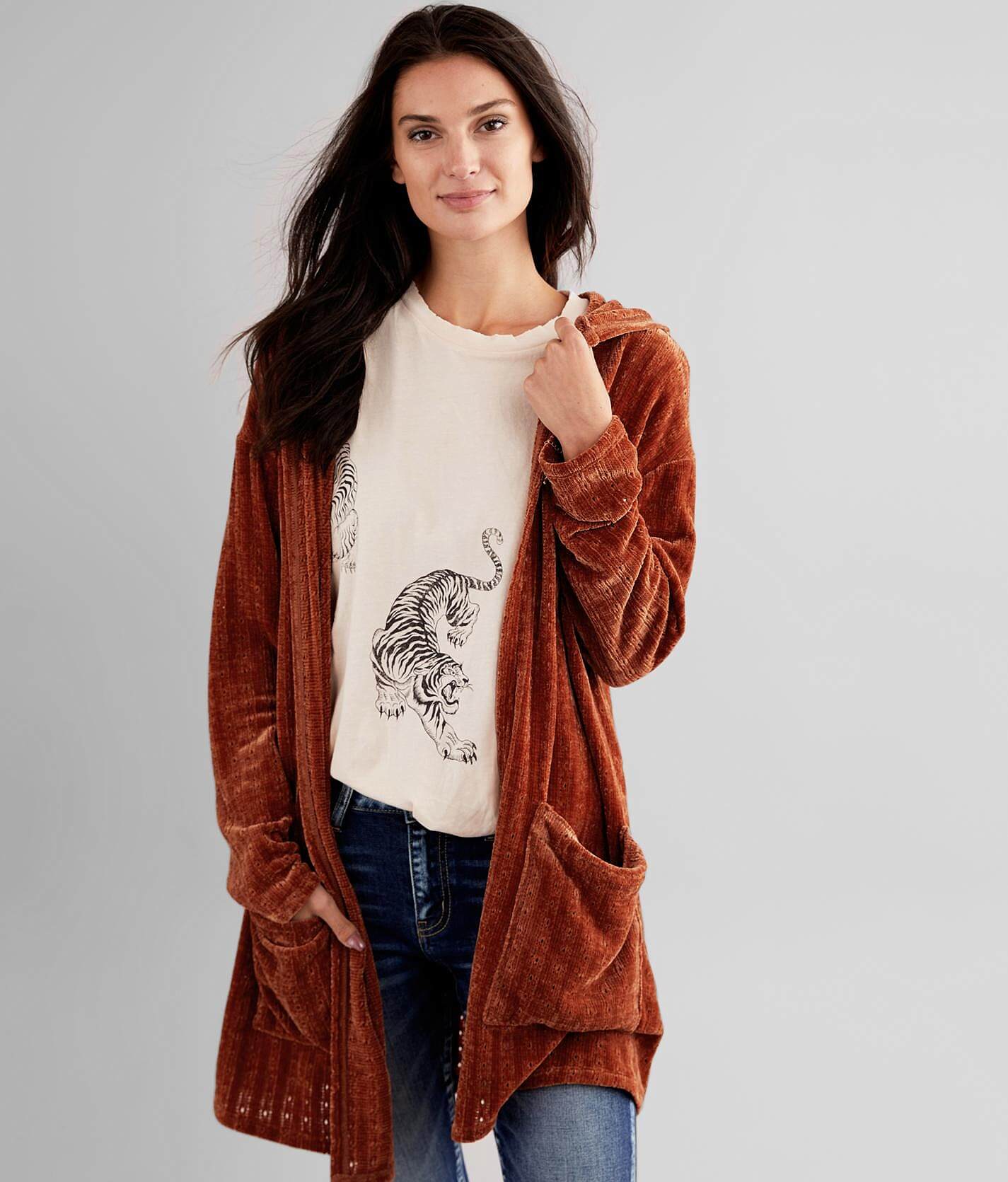 camel colored open front cardigan