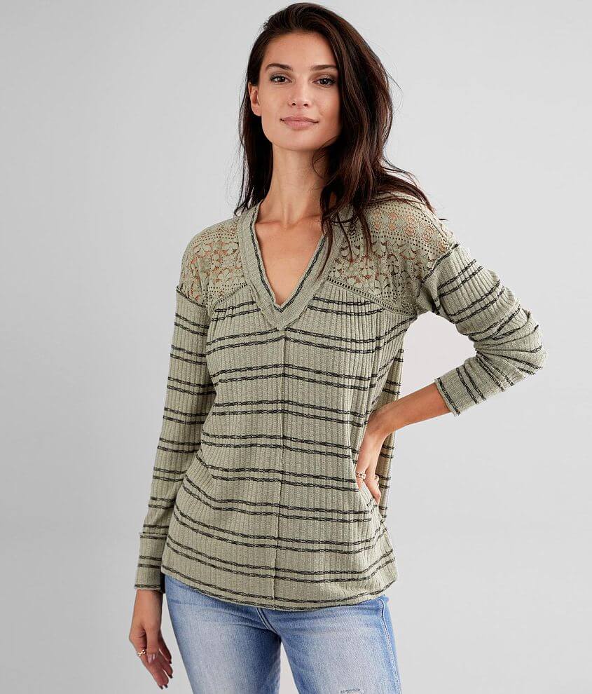 Daytrip Striped Lace Inset Top front view