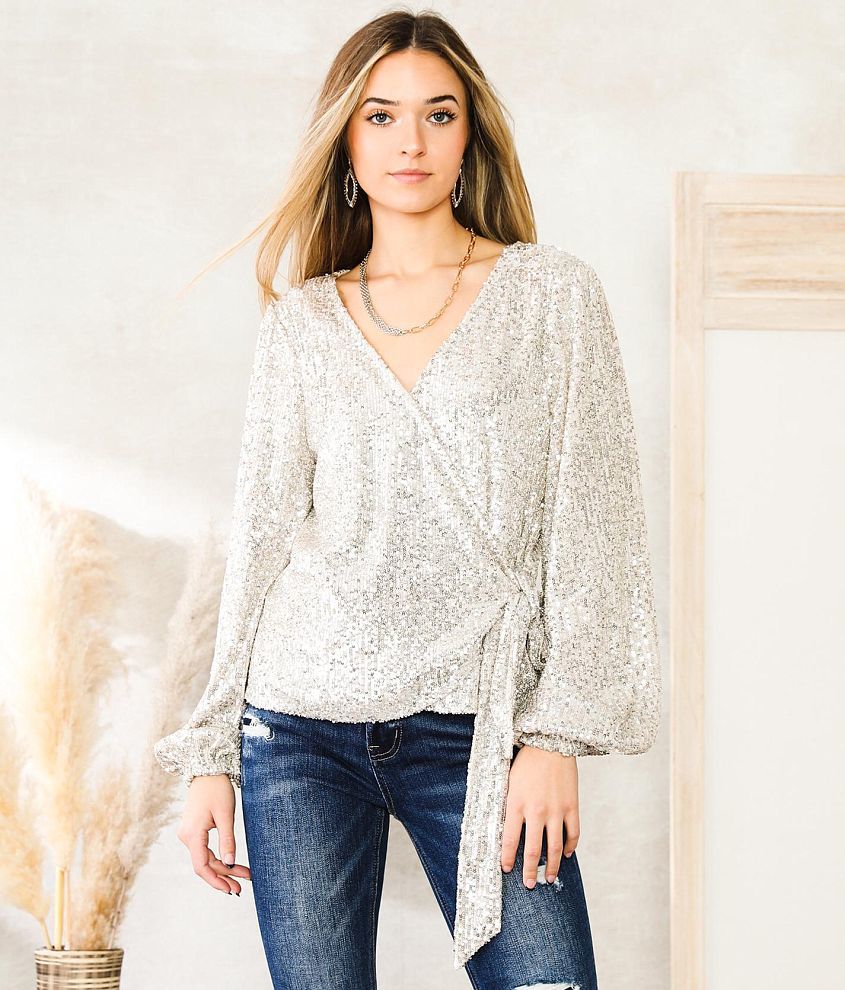 Sequin cheap wrap blouse