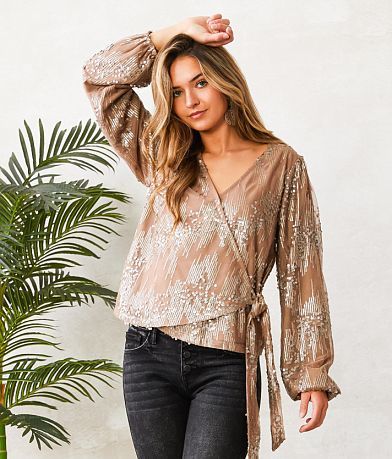 Willow & Root Sequin Wrap Tie Top front view