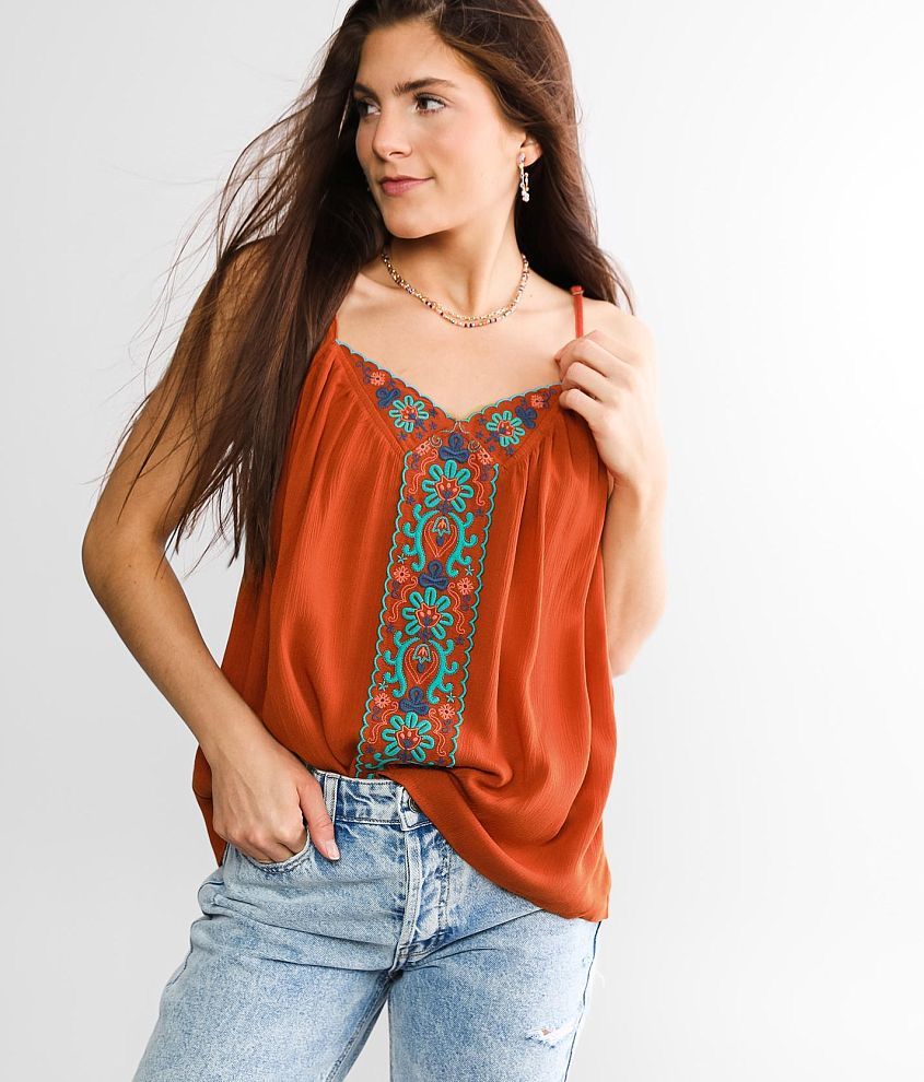Daytrip Embroidered Floral Tank Top front view