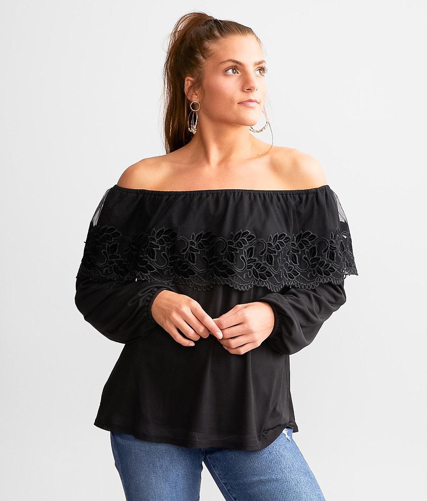 Daytrip Off The Shoulder Mesh Top front view