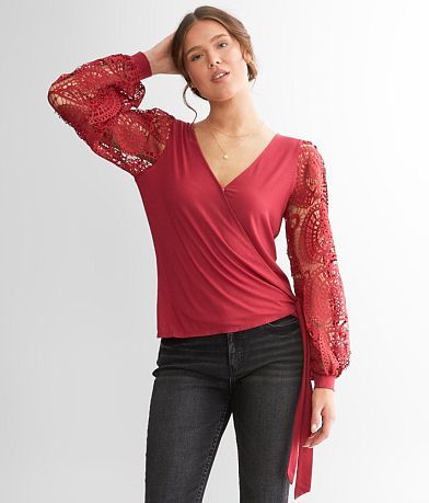 Willow & Root Ribbed Surplice Top front view