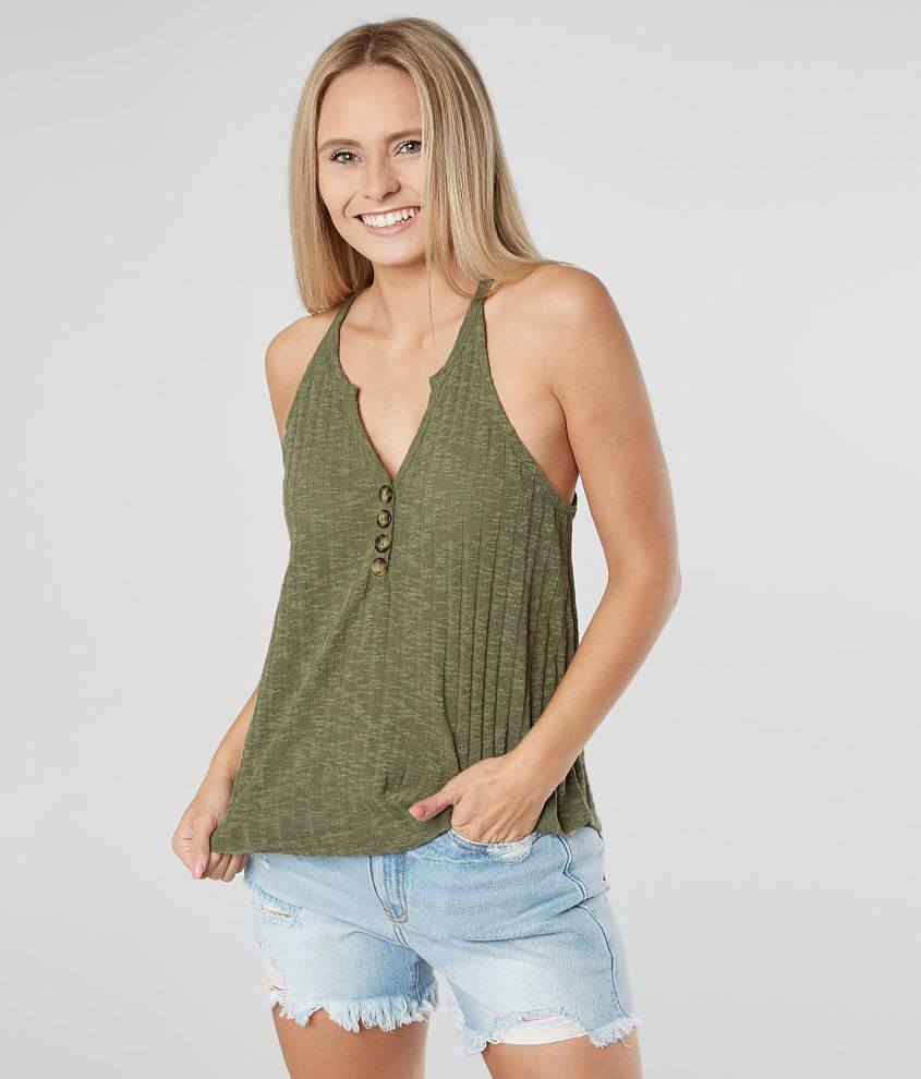 Daytrip Ribbed Henley Tank Top front view