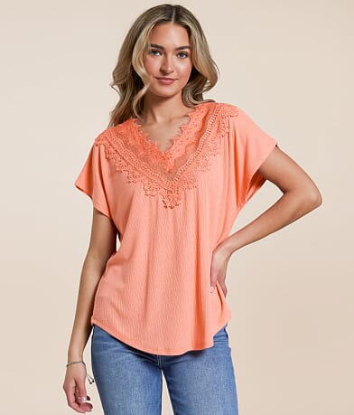 Daytrip Eyelash Lace Pieced Top front view
