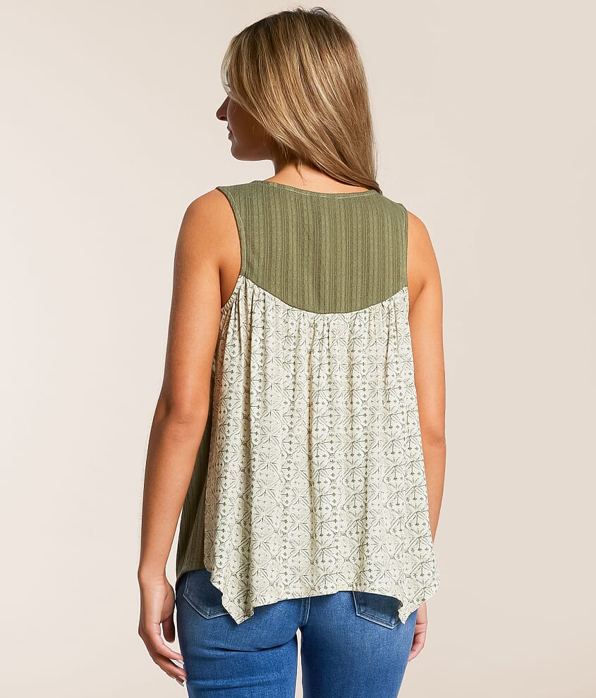 Pieced Henley Tank Top