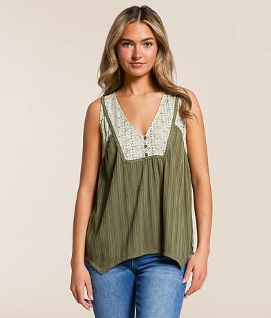 Daytrip Pieced Henley Tank Top front view