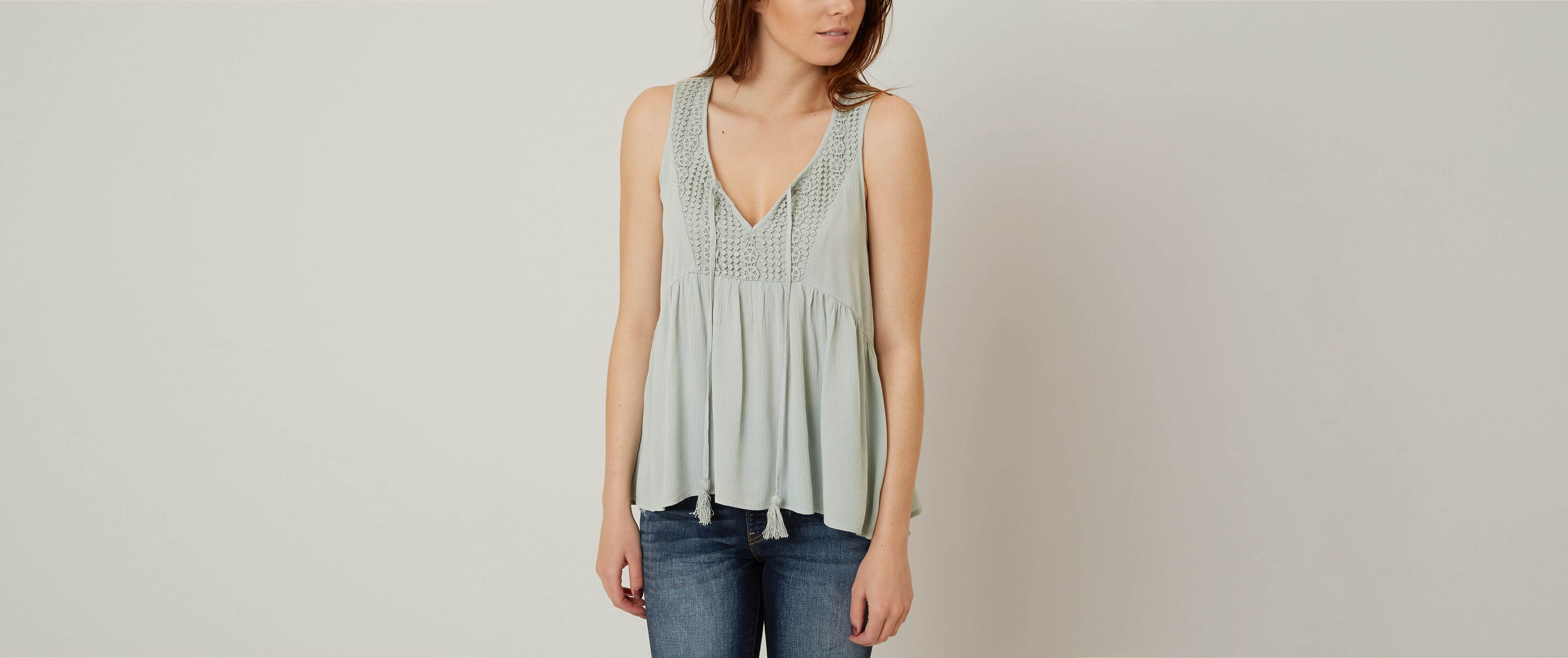 Eyeshadow Crochet Tank Top Women's Tank Tops in Urban Sage Buckle