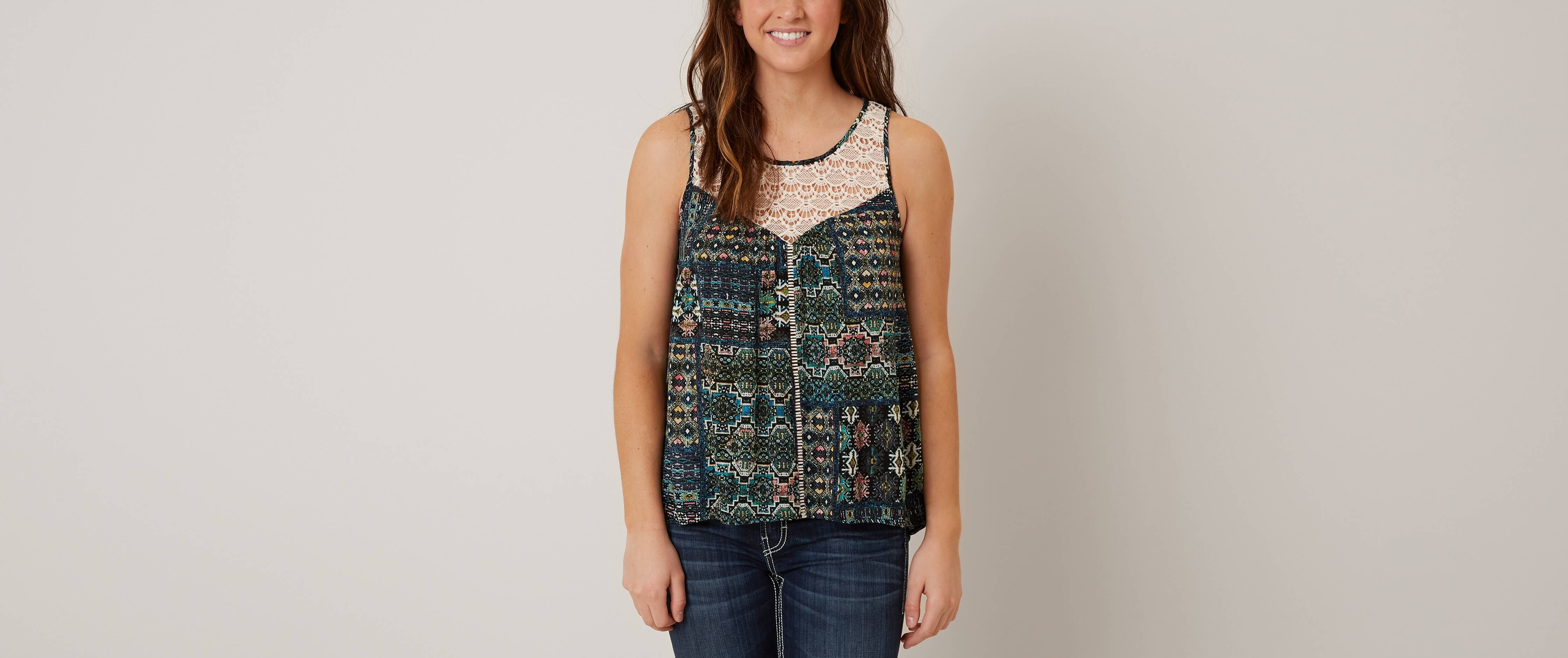 Eyeshadow Printed Tank Top Women's Tank Tops in Multi Buckle