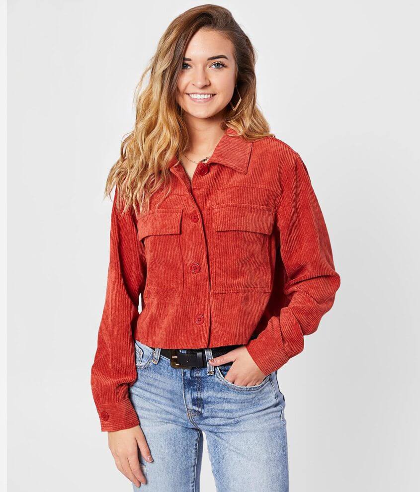 Eyeshadow Cropped Corduroy Shirt front view