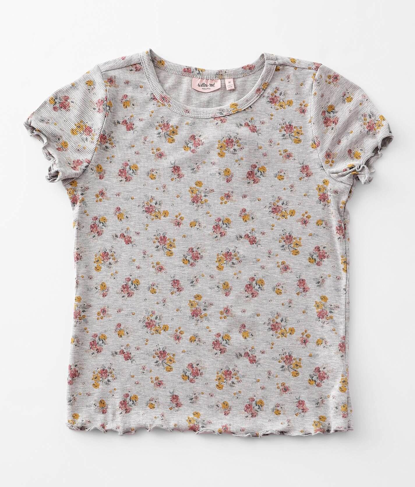 Girls - Willow & Root Floral Ribbed T-Shirt - Girl's T