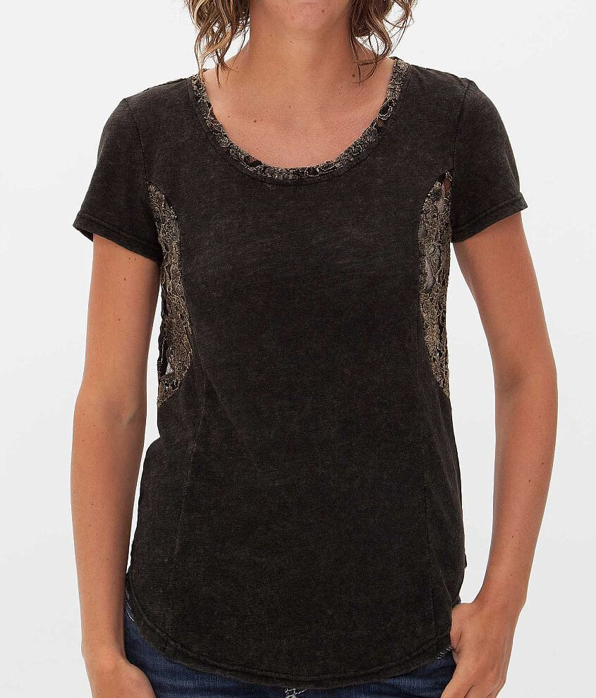Daytrip Pieced Lace Top - Women's Shirts/Blouses in Washed Black | Buckle