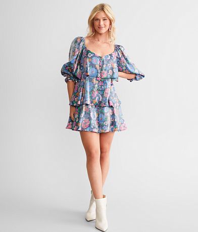 Storia Floral Tiered Mini Dress front view