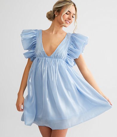 Storia Deep V-Neck Sheen Mini Dress front view