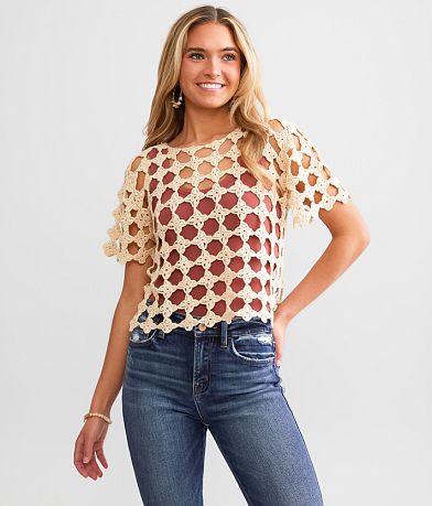 Storia Crochet Cropped Sweater front view