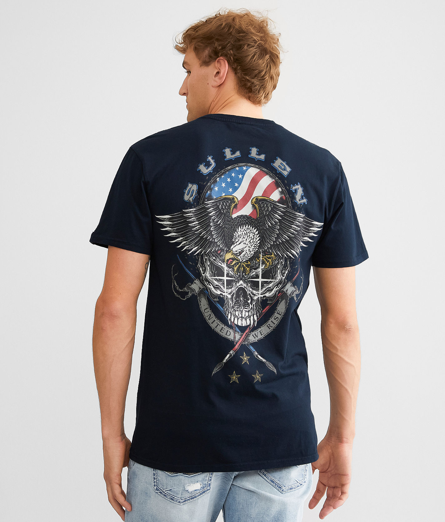 【IONSEOUL】Eagle pigment washed over T-shirt 4JH269 Sullen Eagle Badge T-Shirt - Men's T-Shirts in Obsidian | Buckle