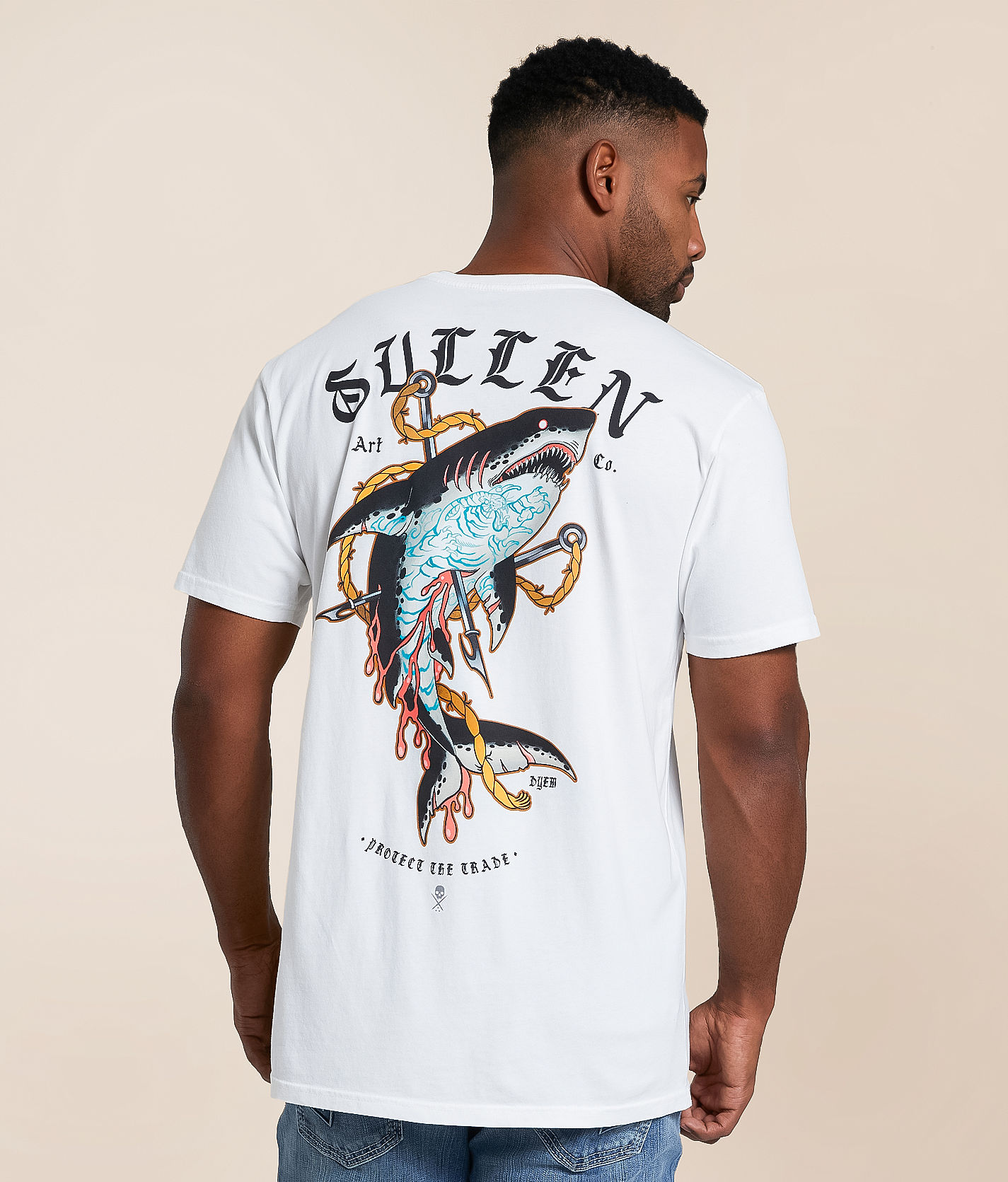 Sullen Dyem Shark T-Shirt - Men's T-Shirts in Antique White | Buckle