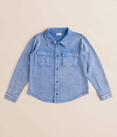 BKE Girls - Washed Denim Knit Shirt front view
