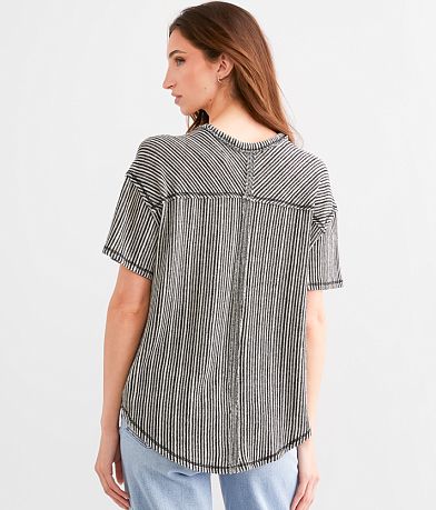 BKE Striped Open Weave Top BACK