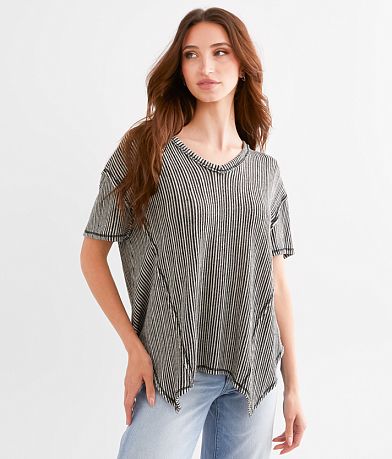 BKE Striped Open Weave Top front view