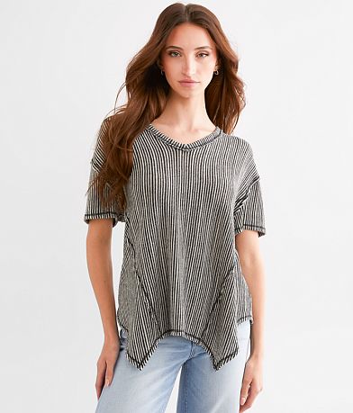 BKE Striped Open Weave Top FULL_RIGHT_SIDE