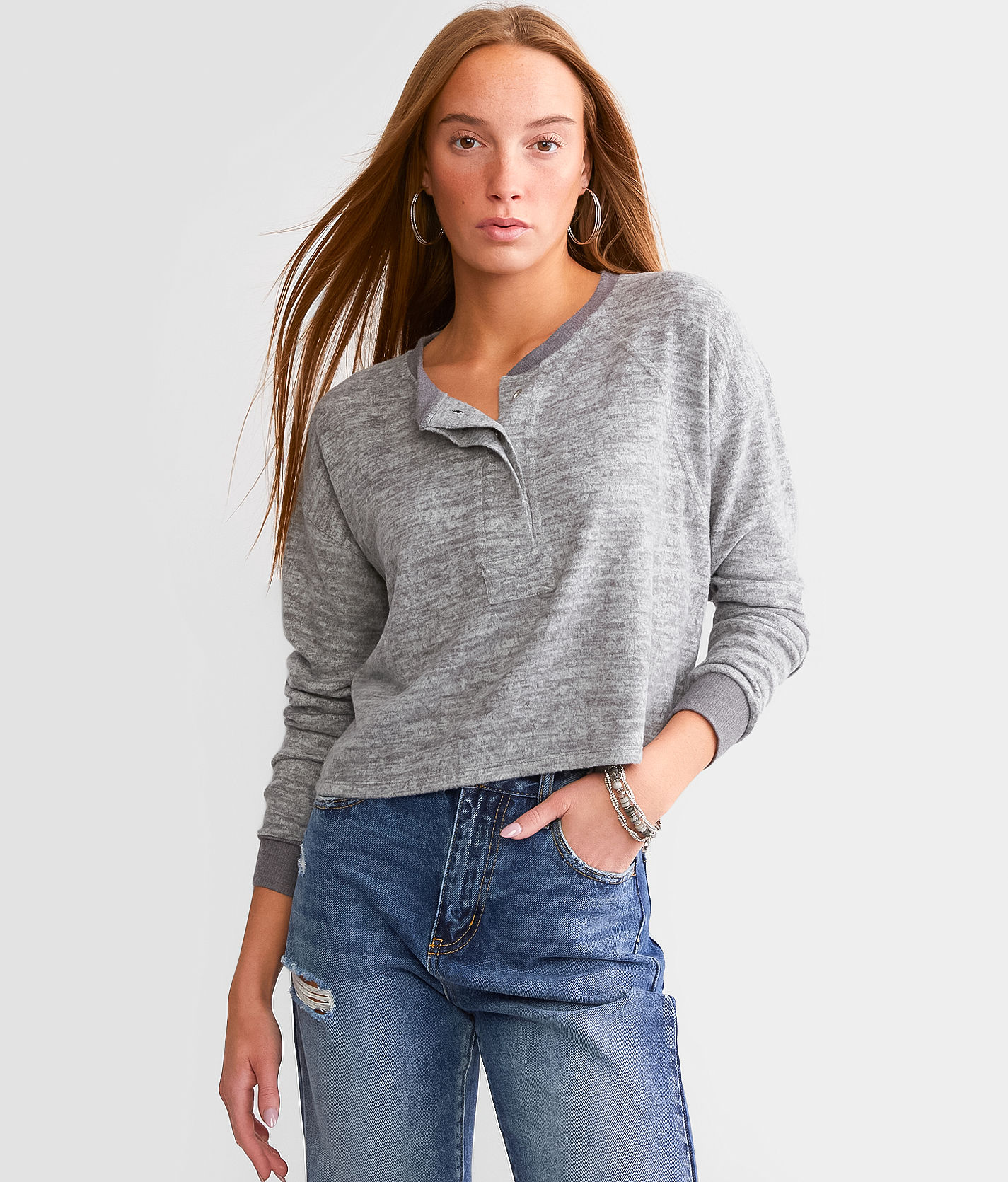 FITZ + EDDI Brushed Henley - Women's Shirts/Blouses in Heather Grey