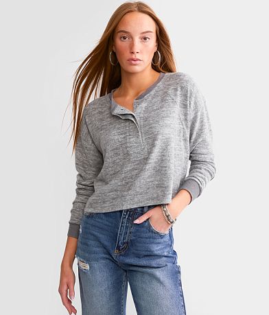 Fitz + Eddi Women Gray Long Sleeve Top L Cowl Neck Pullover By Buckle