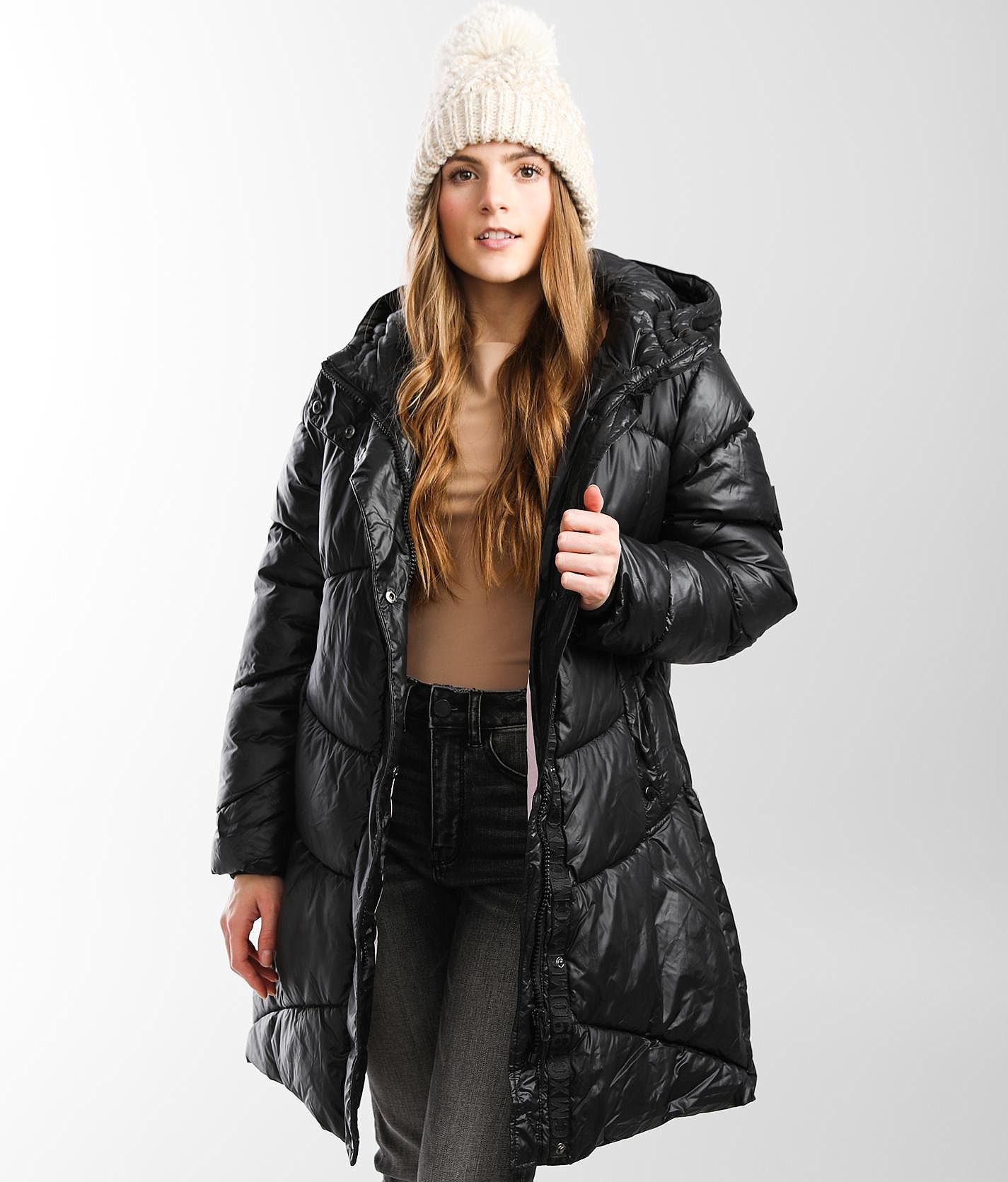 Steve Madden Hayle Quilted Faux Leather Puffer Jacket In Black