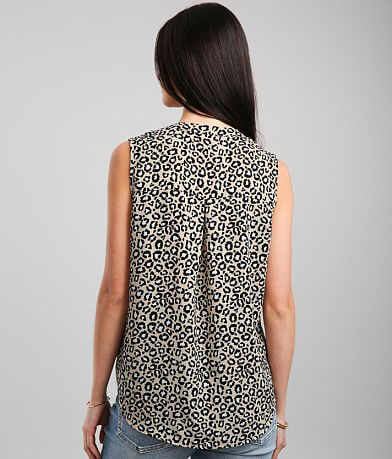 Buckle Black Leopard Print Tank Top back view