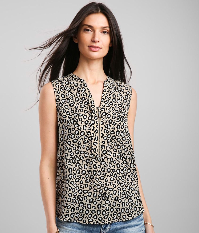 Buckle Black Leopard Print Tank Top front view