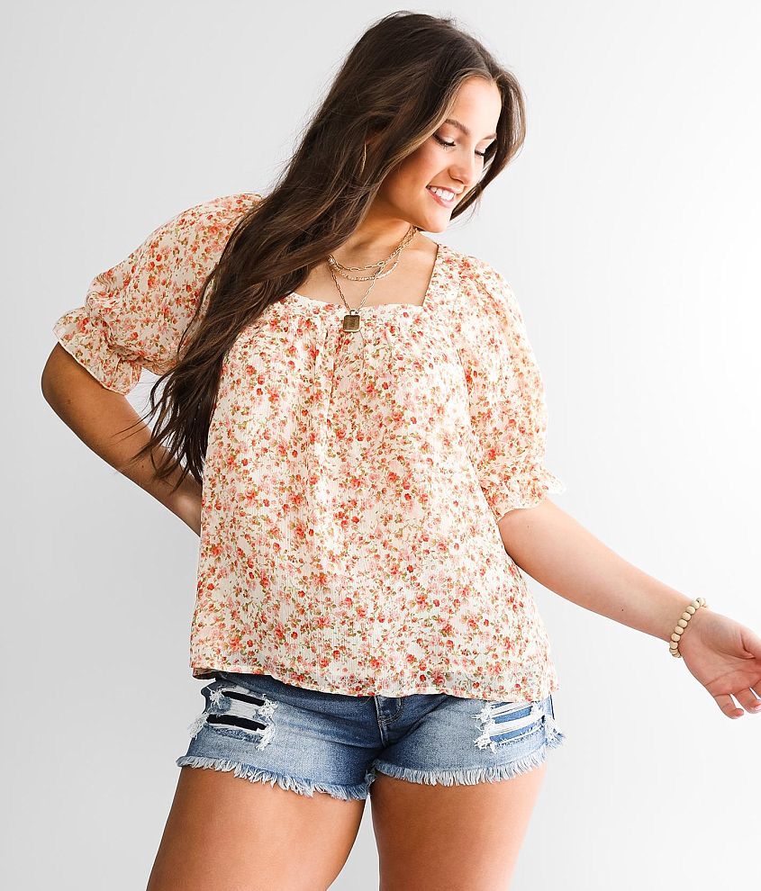 Daytrip Floral Woven Top front view