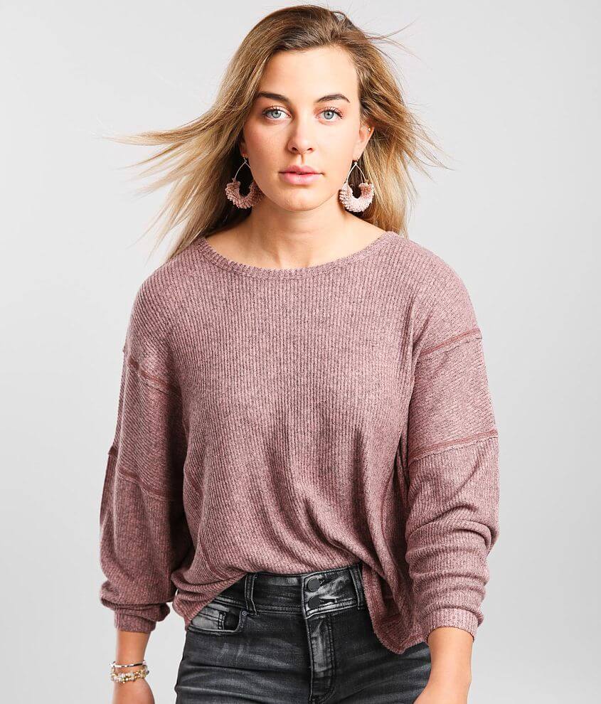 BKE Brushed Knit Ribbed Top front view
