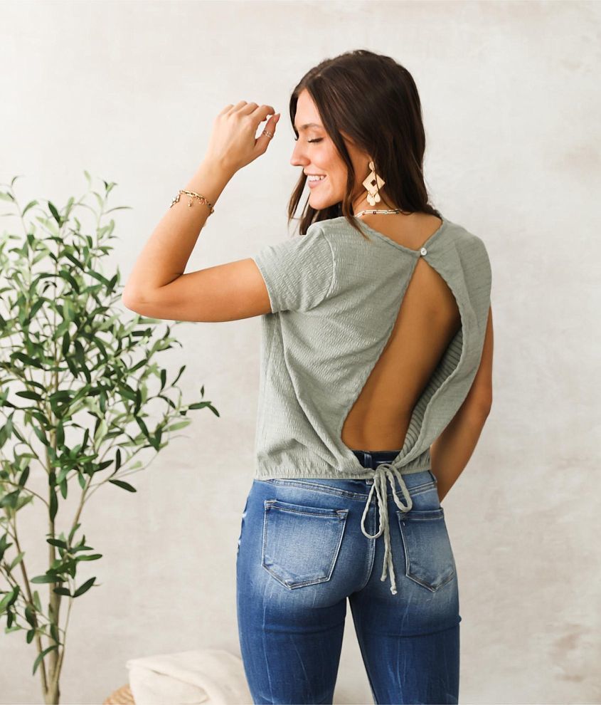 Willow & Root Open Back Tie Top - Women's Shirts/Blouses in Sage