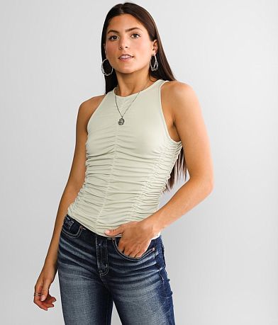 Gilded Intent Strappy Open Back Cropped Tank Top - Women's Tank Tops in  Heather Grey