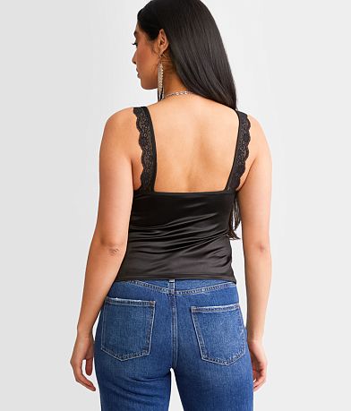 Willow &amp; Root Stretch Satin Split Front Tank Top BACK