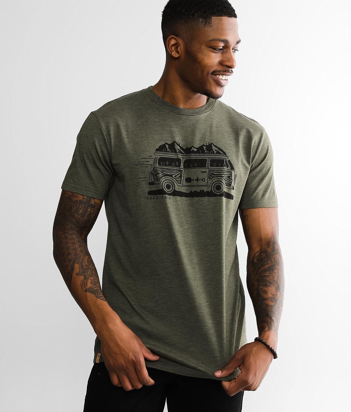 tentree Road Trip T-Shirt - Men's T-Shirts in Olive Night Green Heather