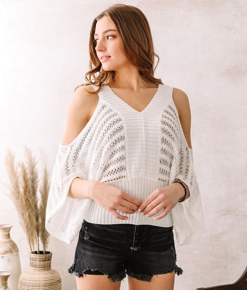 Willow &#38; Root Cold Shoulder Cropped Sweater front view