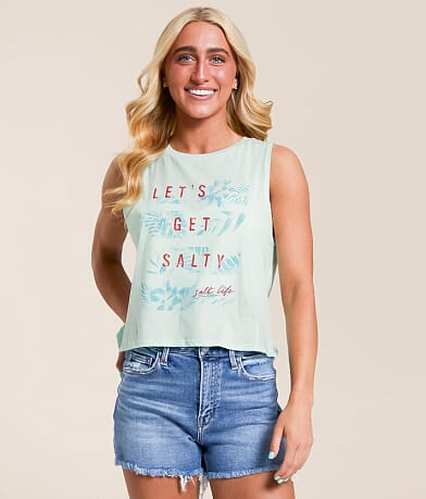 Salt Life Let's Get Salty Cropped Muscle Tank Top front view