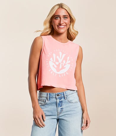 Salt Life Coral Love Cropped Tank Top front view
