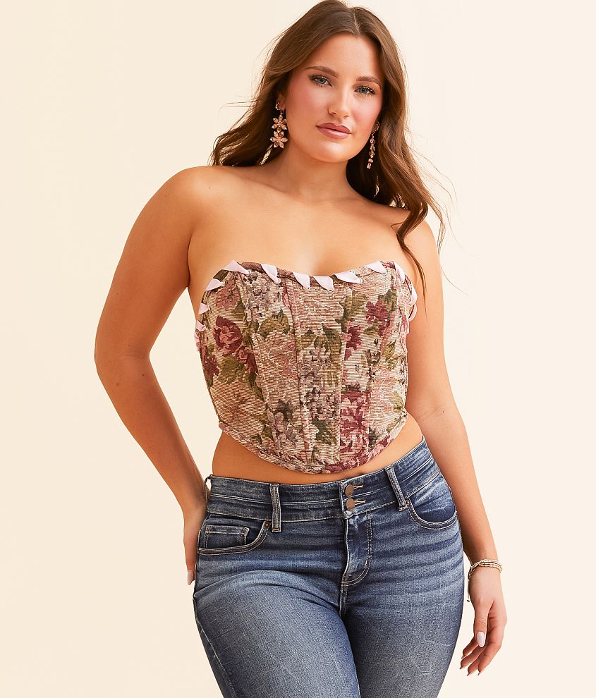 TIC TOC Tapestry Corset Tube Top front view