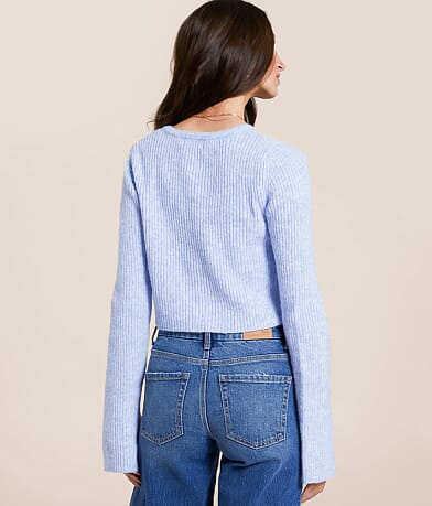 TIC TOC Front Tie Heathered Cardigan Sweater BACK