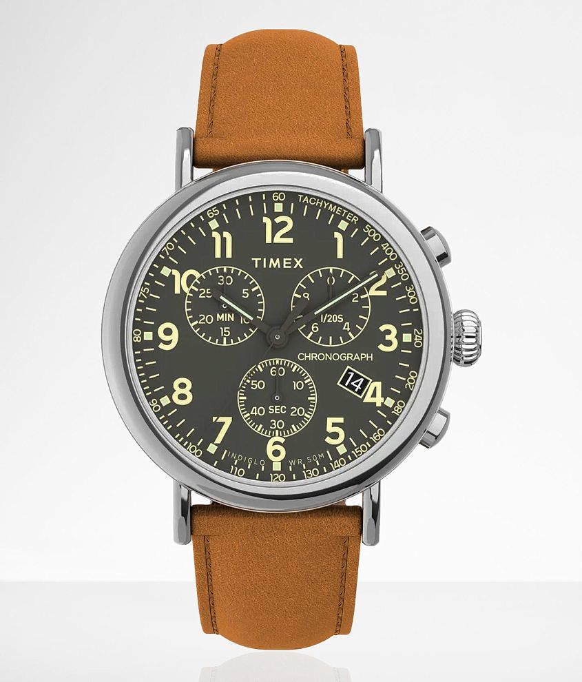 Timex Standard Chrono Leather Watch front view